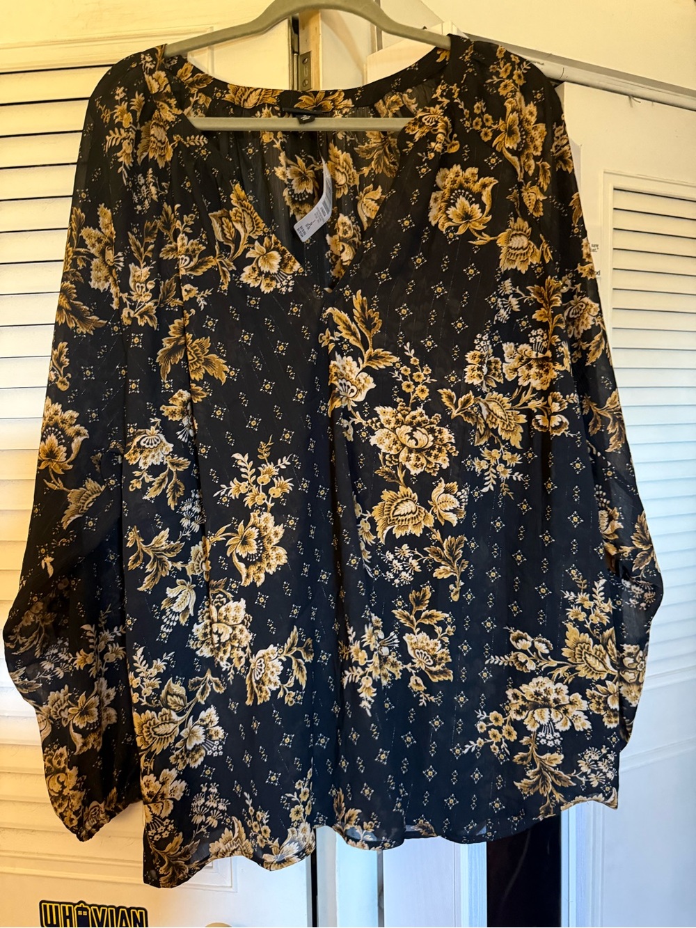 torrid Black and Gold Floral Peasant Blouse